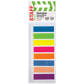 Закладки клейкие STAFF, 45х12 мм, 8 цветов х 25 листов, на пластиковой линейке 12 см, 129356